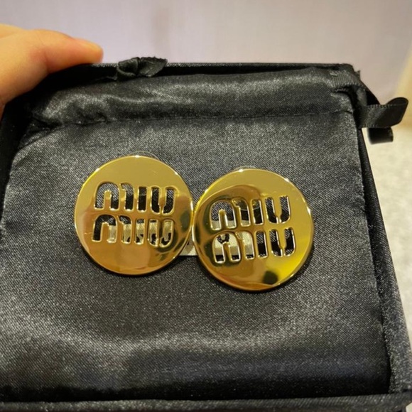 Miu Miu Shiny Gold Logo Discs - Picture 1 of 1
